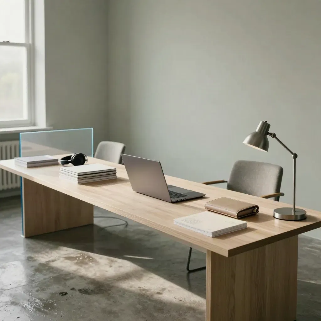 Atelier di formazione dopo il temporale, laptop chiuso, cuffie e lampada in luce radente.