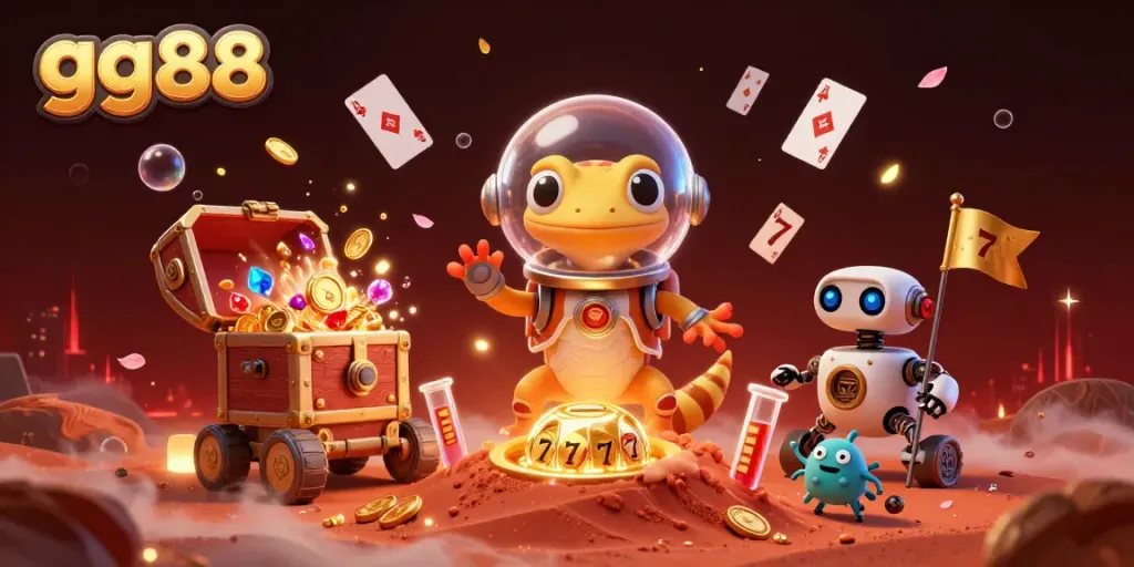 Experience adventure with gg88 as a Martian gecko discovers a hidden golden casino on Mars.